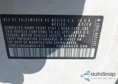 2019 Volkswagen Jetta 1.4T R-Line/1.4T S/1.4T Se from USA, damaged, VIN 3VWC57BU8KM061410